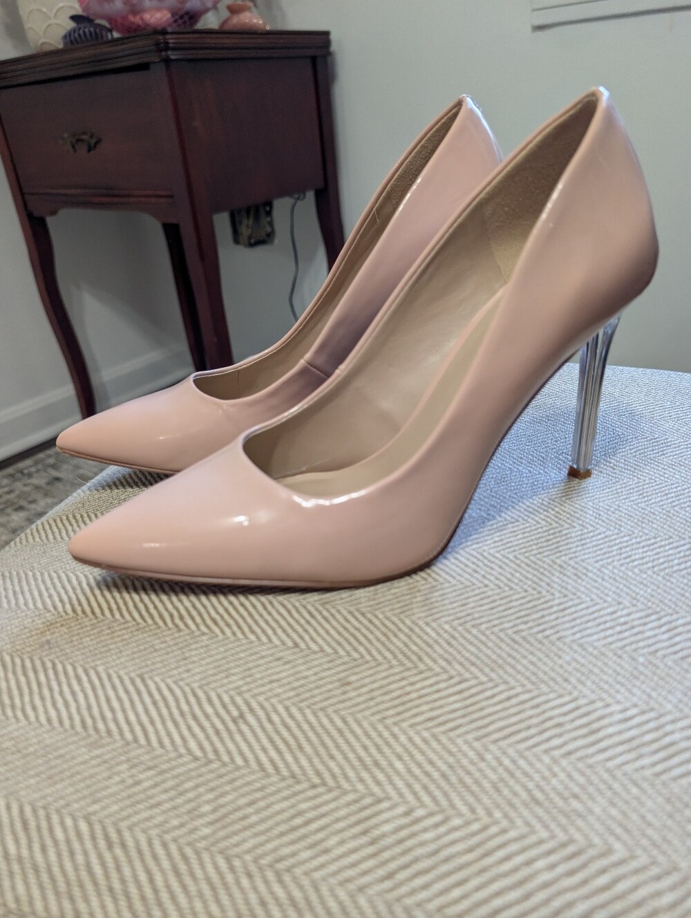 Mix No 6 Tan And Clear Patent Heels 8.5